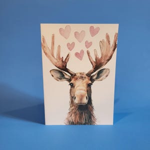 Jolie carte d'anniversaire de mariage d'orignal ou carte de voeux d'amour - aquarelle d'anniversaire de mariage d'orignal avec enveloppe ou lot de cinq
