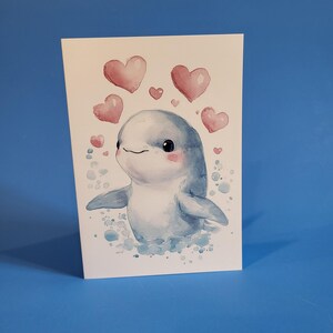 Jolie carte d'anniversaire de béluga ou carte de correspondance d'amour - carte unique d'anniversaire de mariage aquarelle béluga avec enveloppe ou lot de cinq