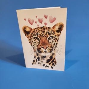 Jolie carte d'anniversaire léopard ou carte d'amour - Carte unique d'anniversaire de mariage aquarelle léopard avec enveloppe ou lot de cinq