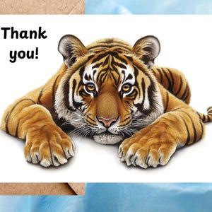 Cartes de remerciement tigre, aquarelle carte de remerciement tigre à l'unité, paquet de 10 cartes de remerciement faites main, papier premium, personnalisables