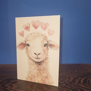 Jolie carte d'anniversaire de mouton ou carte d'amour - Carte d'anniversaire de mariage aquarelle mouton avec enveloppe ou lot de cinq