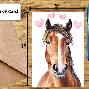 Jolie carte d'anniversaire de mariage cheval brun ou carte de correspondance amour - aquarelle cheval brun anniversaire de mariage carte avec enveloppe ou lot de 5