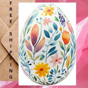 Oeuf de Pâques fleurs printanières - Oeufs de Pâques aquarelle aux couleurs vives avec enveloppe ou lot de cinq