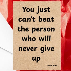 Carte de voeux inspirante, citation de Babe Ruth pour des mots d'encouragement - Carte de baseball sur la positivité et la persévérance - Une carte ou lot de 5