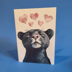 Jolie carte d'anniversaire de panthère noire ou carte de correspondance d'amour - Carte d'anniversaire de mariage aquarelle panthère avec enveloppe ou lot de cinq