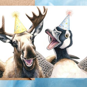 Carte d'anniversaire drôle d'orignal et d'oie pour ami, mari, petit ami, carte d'anniversaire - Carte à l'unité avec enveloppe ou lot de 5