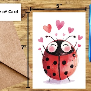 Jolie carte d'anniversaire de coccinelle ou carte de voeux d'amour - carte d'anniversaire de mariage aquarelle coccinelle avec enveloppe ou lot de cinq