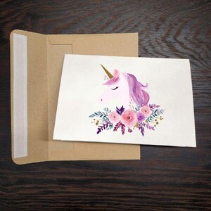 Carte d'anniversaire licorne pour fille - Licorne en dessin animé - Carte à l'unité avec enveloppe/5 pièces