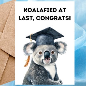 Carte de remise des diplômes amusante en koala, jolie carte de remise des diplômes aquarelle koala, carte de remise des diplômes animal faite main et enveloppe autocollante