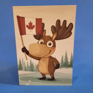 Cute Moose Canada Day Card, Handmade Moose Canada Card With Maple Leaf Canada Flag Made In Canada, Canada Day Cards With Envelopes