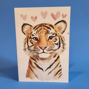 Jolie carte d'anniversaire de mariage ou carte d'amour - Carte d'anniversaire de mariage aquarelle tigre avec enveloppe ou lot de cinq