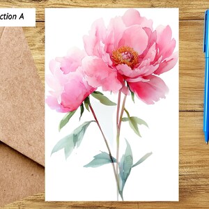 Carte de voeux pivoine (rose et intérieur vierge)