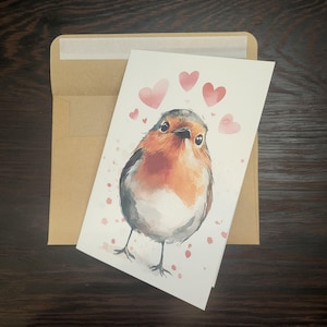 Jolie carte d'anniversaire de Robin ou carte d'amour - Carte d'anniversaire de mariage aquarelle Robin avec enveloppe ou lot de cinq
