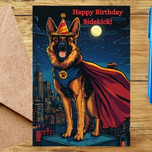 Carte d'anniversaire super-héros de berger allemand - carte d'anniversaire mignonne et drôle de chien de berger allemand