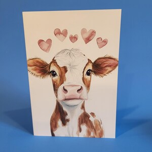 Jolie carte d'anniversaire de mariage vache brune ou carte pour notes amour - Carte unique d'anniversaire de mariage aquarelle vache brune avec enveloppe ou lot de cinq