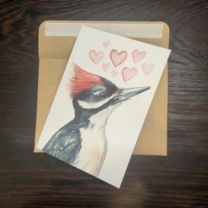 Jolie carte d'anniversaire de pivert ou carte de correspondance d'amour - aquarelle carte d'anniversaire de mariage de pic-bois avec enveloppe ou lot de cinq
