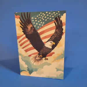Cartes américaines de pygargue à tête blanche, cartes du 4 juillet faites main avec pygargue à tête blanche et drapeau des États-Unis, cartes de pygargue à tête blanche Amérique États-Unis avec enveloppes