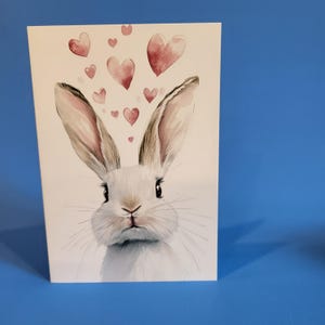 Jolie carte d'anniversaire de lapin blanc ou cartes de Pâques - Carte d'anniversaire de mariage aquarelle lapin blanc avec enveloppe ou lot de cinq