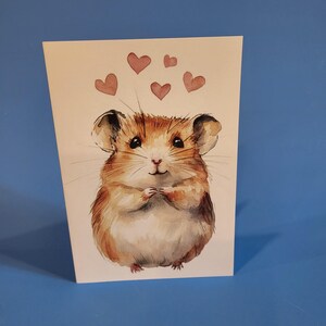 Jolie carte d'anniversaire de hamster ou carte d'amour - Carte unique d'anniversaire de mariage de hamster aquarelle avec enveloppe ou lot de cinq