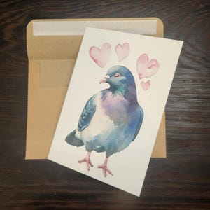 Jolie carte d'anniversaire de mariage de pigeon ou carte d'amour - Carte d'anniversaire de mariage de pigeon aquarelle avec enveloppe ou lot de cinq