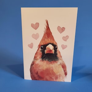 Jolie carte d'anniversaire Cardinal ou carte d'amour - Carte unique d'anniversaire de mariage Cardinal rouge aquarelle avec enveloppe ou lot de cinq