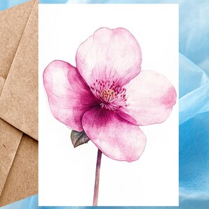 Pink Flower Card, Floral Print Watercolor Flower, Pink Hellebore Card, Spring Flower Helleborus Card 5x7 - One Card With Envelope or 5-Pack
