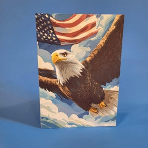 Carte du 4 juillet pygargue à tête blanche, cartes du 4 juillet faites main avec pygargue à tête blanche et drapeau américain, cartes des États-Unis d'Amérique avec pygargue à tête blanche avec enveloppes