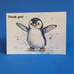 Cartes de remerciement pingouin, aquarelle carte de remerciement pingouin, une ou paquet de 10 cartes de remerciement faites à la main, papier de qualité supérieure, personnalisable