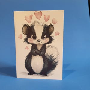 Cute Skunk Anniversary Card Or Love Notecard - Watercolor Skunk Wedding Anniversary Single Card With Envelope or Five-Pack Bundle