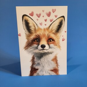 Jolie carte d'anniversaire de renard ou carte de voeux d'amour - Carte d'anniversaire de mariage aquarelle renard avec enveloppe ou lot de cinq