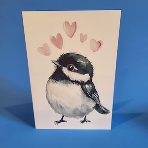 Jolie carte d'anniversaire de mésange ou carte de correspondance d'amour - carte d'anniversaire de mariage aquarelle mésange avec enveloppe ou lot de cinq