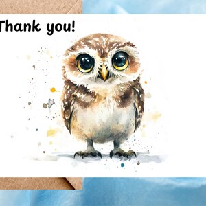Cartes de remerciement hiboux, aquarelle, hibou Move, carte de voeux de remerciement, lot de 10 cartes de remerciement faites main, papier de qualité supérieure, personnalisable