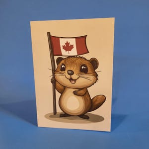 Jolie carte de fête du Canada castor, carte du Canada faite main castor avec drapeau du Canada feuille d'érable fabriquée au Canada, cartes de fête du Canada avec enveloppes