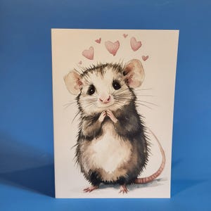 Jolie carte d'anniversaire de mariage d'opossum ou carte de voeux d'amour - aquarelle carte d'anniversaire de mariage d'opossum avec enveloppe ou lot de cinq