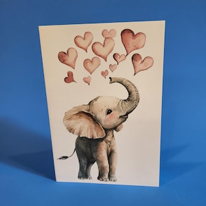 Jolie carte d'anniversaire d'éléphant ou carte d'amour - Carte d'anniversaire de mariage éléphant aquarelle avec enveloppe ou lot de cinq