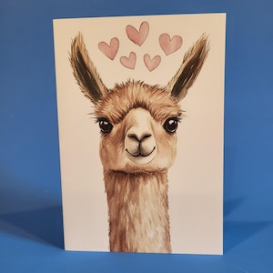 Jolie carte d'anniversaire d'alpaga ou carte de voeux d'amour - Carte d'anniversaire de mariage aquarelle alpaga avec enveloppe ou lot de cinq