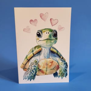 Carte d'anniversaire de mariage tortue mignonne ou carte pour lettres d'amour - Carte d'anniversaire de mariage tortue aquarelle avec enveloppe ou lot de cinq