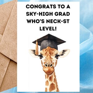 Carte de remise des diplômes drôle girafe, jolie carte de remise des diplômes universitaire girafe aquarelle, carte de remise des diplômes animal fait main et enveloppe autocollante