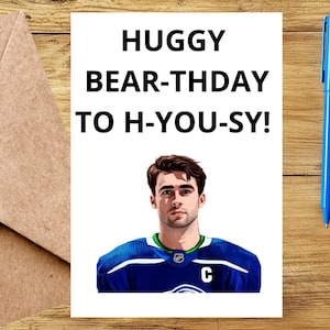 Carte d'anniversaire de hockey Quinn Hughes - carte de voeux drôle de jeu de mots pour les fans des Canucks de Vancouver (personnalisable)