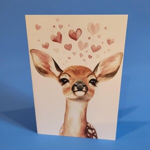 Jolie carte d'anniversaire de cerf ou carte de voeux d'amour - Carte d'anniversaire de mariage aquarelle cerf biche avec enveloppe ou lot de cinq
