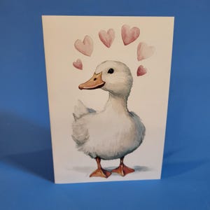 Jolie carte d'anniversaire de mariage de canard blanc ou carte de correspondance d'amour - Carte d'anniversaire de mariage aquarelle de canard blanc avec enveloppe ou lot de cinq