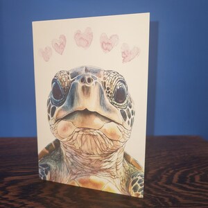 Jolie carte d'anniversaire de mariage tortue de mer ou carte de voeux d'amour - Carte d'anniversaire de mariage aquarelle tortue de mer avec enveloppe ou lot de cinq