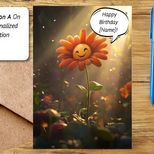 Jolie carte d'anniversaire gerbera (personnalisée) - carte gerbera fleur anime/dessin animé avec nom personnalisé et différentes options d'illustration