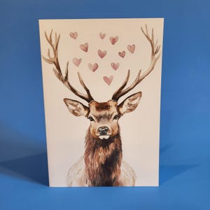Jolie carte d'anniversaire de wapiti ou cartes de correspondance d'amour - carte d'anniversaire de mariage aquarelle wapiti avec enveloppe ou lot de cinq
