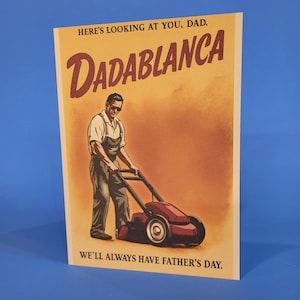 Carte de fête des pères drôle Dadablanca parodiant un film classique Casablanca, blague papa faite main, carte de fête des pères Unique avec enveloppe