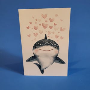 Jolie carte d'anniversaire de requin-baleine ou carte de correspondance d'amour - Carte d'anniversaire de mariage aquarelle requin-baleine avec enveloppe ou lot de 5