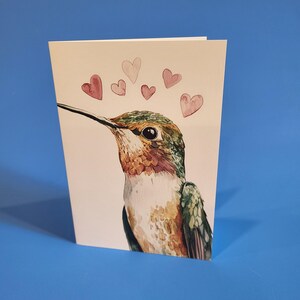 Jolie carte d'anniversaire de colibri ou carte d'amour - Carte d'anniversaire de mariage aquarelle Colibri à l'unité avec enveloppe ou lot de 5