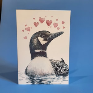Jolie carte d'anniversaire de huard ou carte d'amour - Carte unique d'anniversaire de mariage huard aquarelle avec enveloppe ou lot de cinq