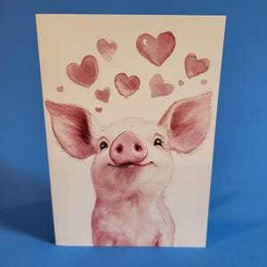 Jolie carte d'anniversaire de cochon ou carte de voeux d'amour - Carte unique d'anniversaire de mariage de cochon aquarelle avec enveloppe ou lot de cinq