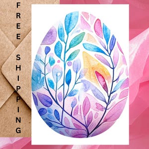 Carte de voeux oeuf de Pâques printanier - Oeuf de Pâques aquarelle minimaliste carte simple avec enveloppe ou lot de 5